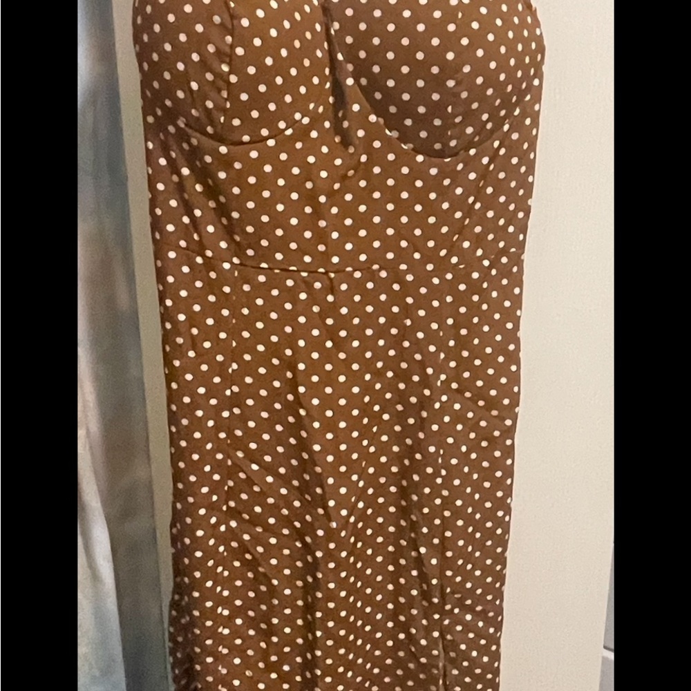 Elegant Brown Polka Dot Maxi Dress